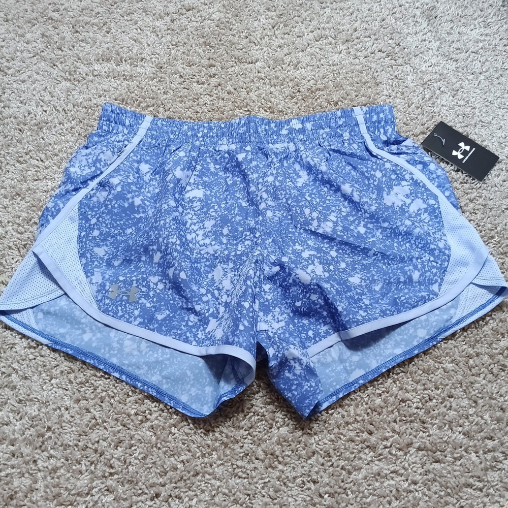 Under Armour Running Shorts Womens M Blue New Fly By 2.0 Splatter Mesh Athletic
